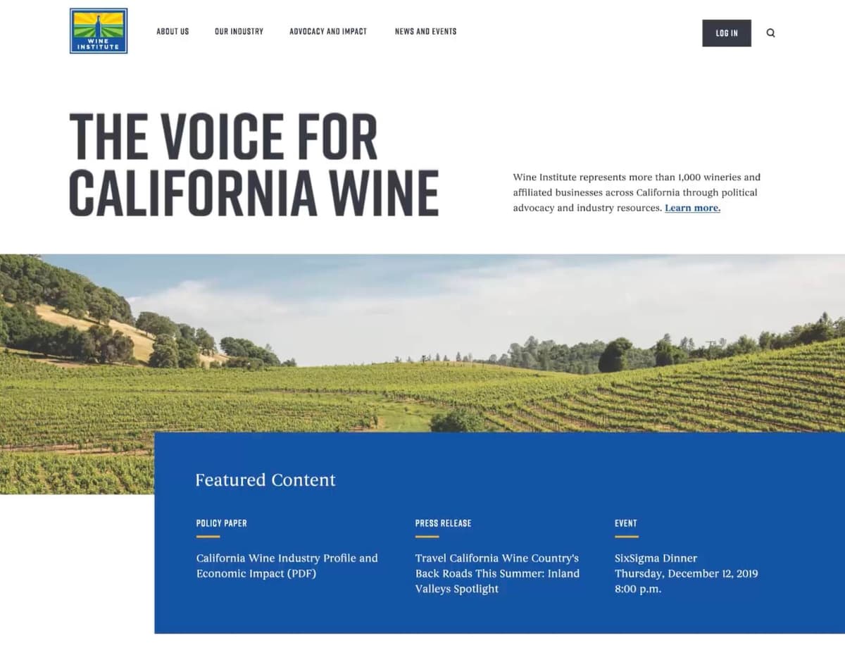Website for the Wine Institute of California
